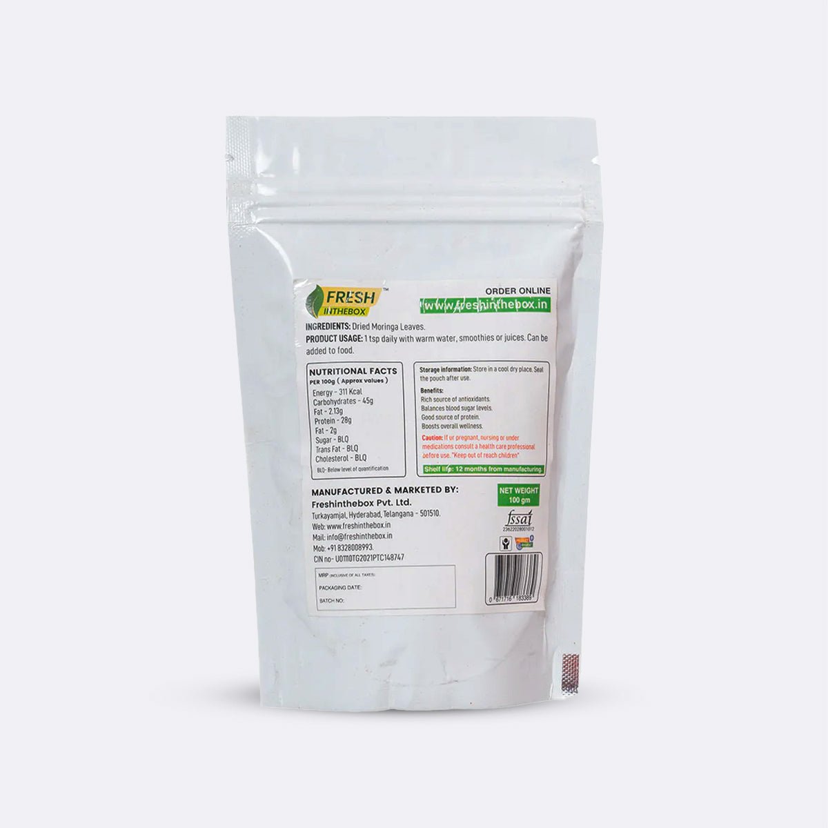 Organic Moringa Powder - Sahjan Leaf Powder Buy India – FRESHINTHEBOX
